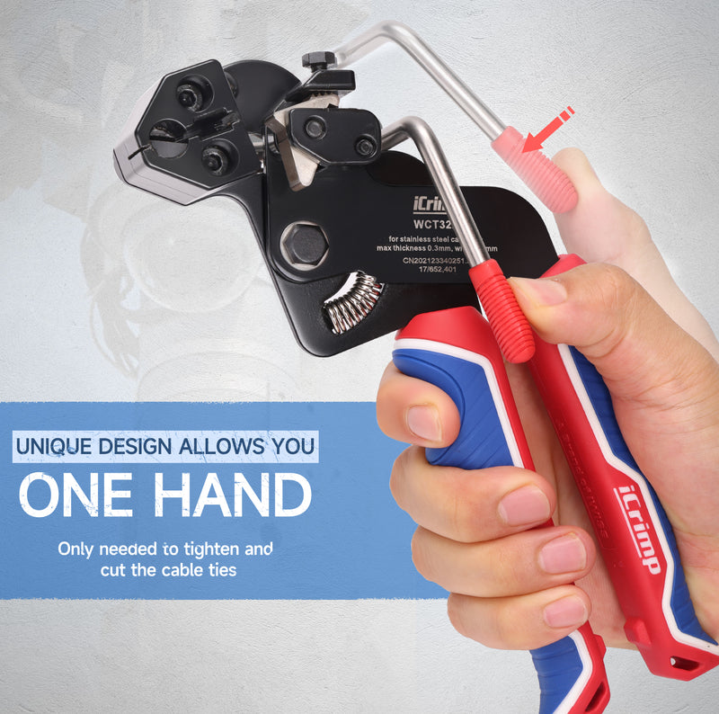 WCT322 Stainless Steel Cable Tie Gun Wrap Tool Metal Zip Tie Tightener Tensioning & Cutting Functional Cable Tie Gun c/w Free Zip Tie Release Tool