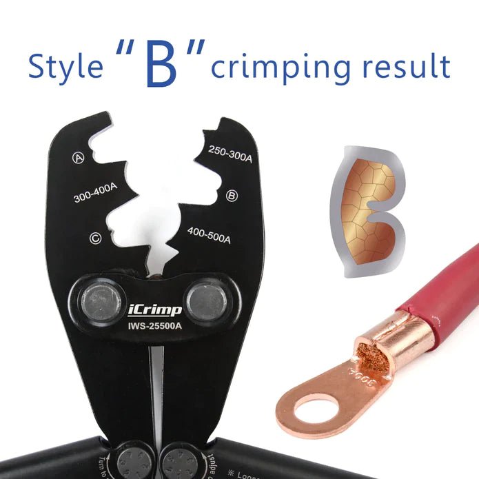 IWS-25500A Battery Lugs and Open Barrel Connectors Crimping Tools with capacity of 250A~500A Hand Crimping Pliers Iwiss Tools
