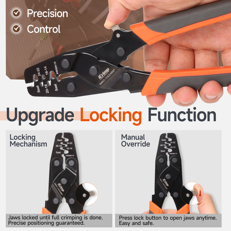 IWC-1424BP Ratchet Weather Pack Sealed Connector Crimping Tool, Wire Crimper for AWG24-14 Waterproof Terminals with Locking Feature
