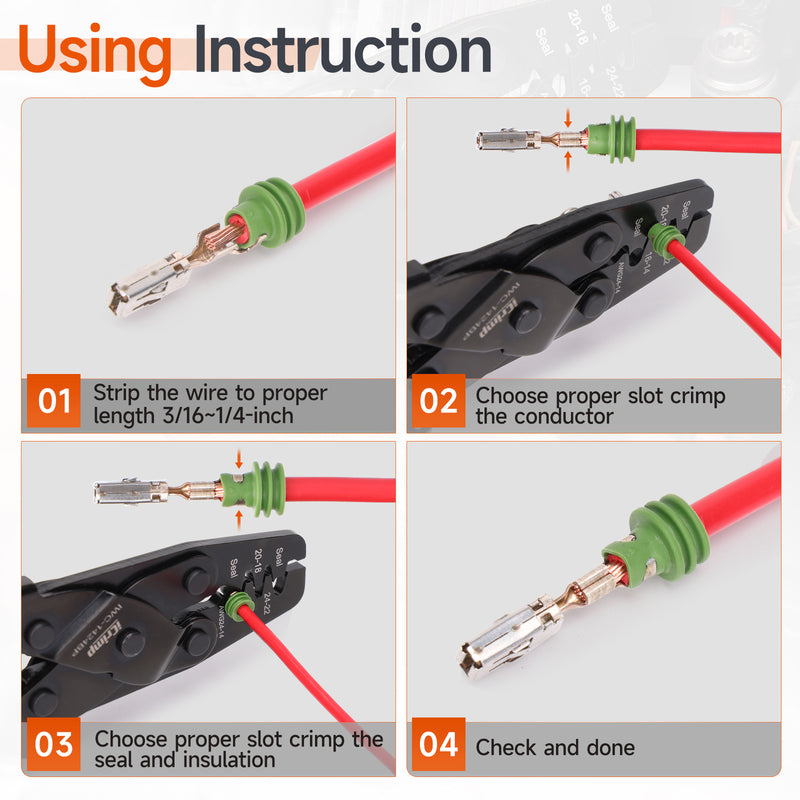 IWC-1424BP Ratchet Weather Pack Sealed Connector Crimping Tool, Wire Crimper for AWG24-14 Waterproof Terminals with Locking Feature