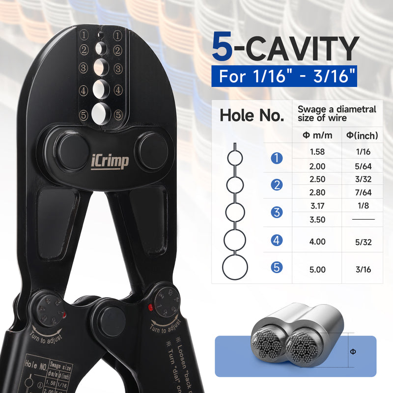IWS-1608B Wire Rope Crimping Tool for 1/16"to 3/16"