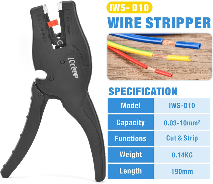 IWS-D10 Wire Stripper with built-in Cutter, Multifunctional Wire Stripping Tool&Cutting Tool for 0.03-10mm2
