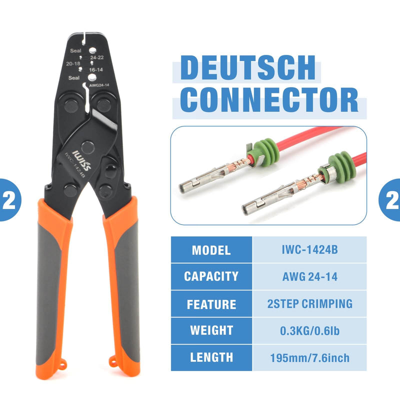 KIT-DC02 Wire Crimping Tool Kit for Deutsch Connectors and Weather Pack Terminals with Connector Removal Tools Hand Crimping Pliers iCrimp