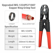 IWS-1234PSK Tool Set ASTM F1807 1/2 and 3/4-inch Dual PEX Crimper w/Copper Rings,PEX Cutter and Gauge PEX Pipe Tools iCrimp