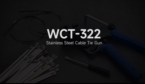 WCT322-KIT Stainless Steel Cable Tie Tool Zip Gun, 100pcs 11.8 inch Metal Cable Ties included Cable Tie Guns iCrimp