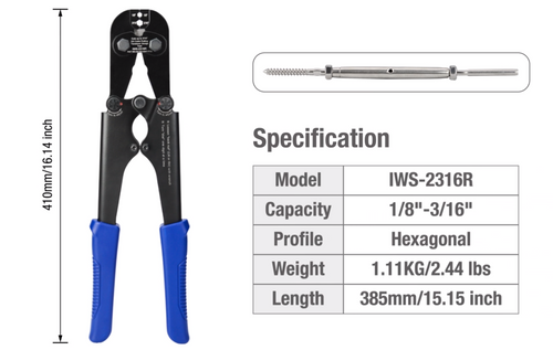 IWS-2316R Hand Swaging Tool for Stainless Steel Tensioner Swage Stud System Wire Rope Swaging Tools iCrimp