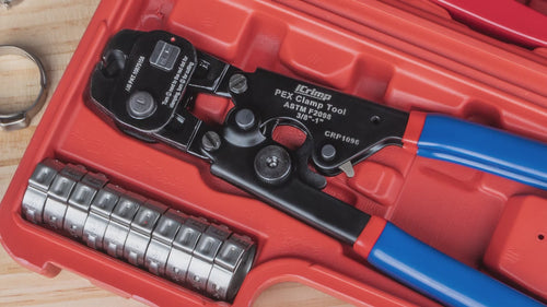 PC-CRP1096 PEX Clamp Tool Kit for 3/8-in, 1/2-in, 3/4-in, 1-in PEX Clamp Cinch & Removal, c/w 1/2''(20 Pack) and 3/4''(10 Pack) PEX Clamp Rings, PEX Tubing Cutter PEX Pipe Tools iCrimp