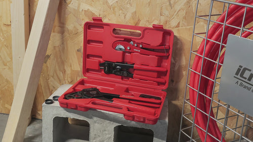ICP-1234AH Dual Size PEX Crimp Tool Kit for 1/2" & 3/4" Copper Crimp Rings, with PEX Removal Tool and Cutter PEX Pipe Tools iCrimp