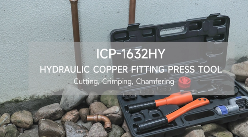 KIT-1632HY Hydraulic Copper Tubing Press Tool Kit for 1/2-in, 3/4-in, 1-in Propress Copper Fittings, Copper Tubing Cutter & Chamfer Tool Included Copper Pipe Tools iCrimp