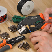 IWS-QC KIT Rachet Crimping Tool Set, Quick Change Jaws for Open Barrel Terminals, Insulated& Non-insulated Terminals, Solar Terminals, End Sleeves Ferrules- 8PCS included Hand Crimping Pliers iCrimp