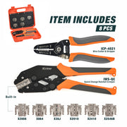 IWS-QC KIT Rachet Crimping Tool Set, Quick Change Jaws for Open Barrel Terminals, Insulated& Non-insulated Terminals, Solar Terminals, End Sleeves Ferrules- 8PCS included Hand Crimping Pliers iCrimp