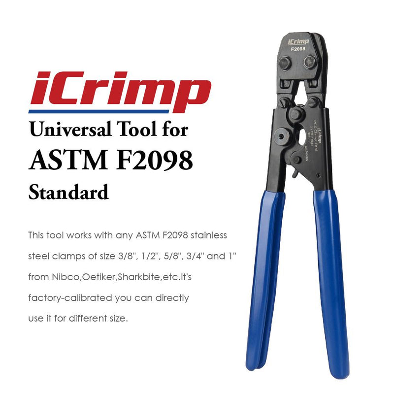 CRP0409 ASTM F2098 PEX SS Clamp Cinch Tool Kit for 3/8" - 1" PEX Pipe Tools iCrimp