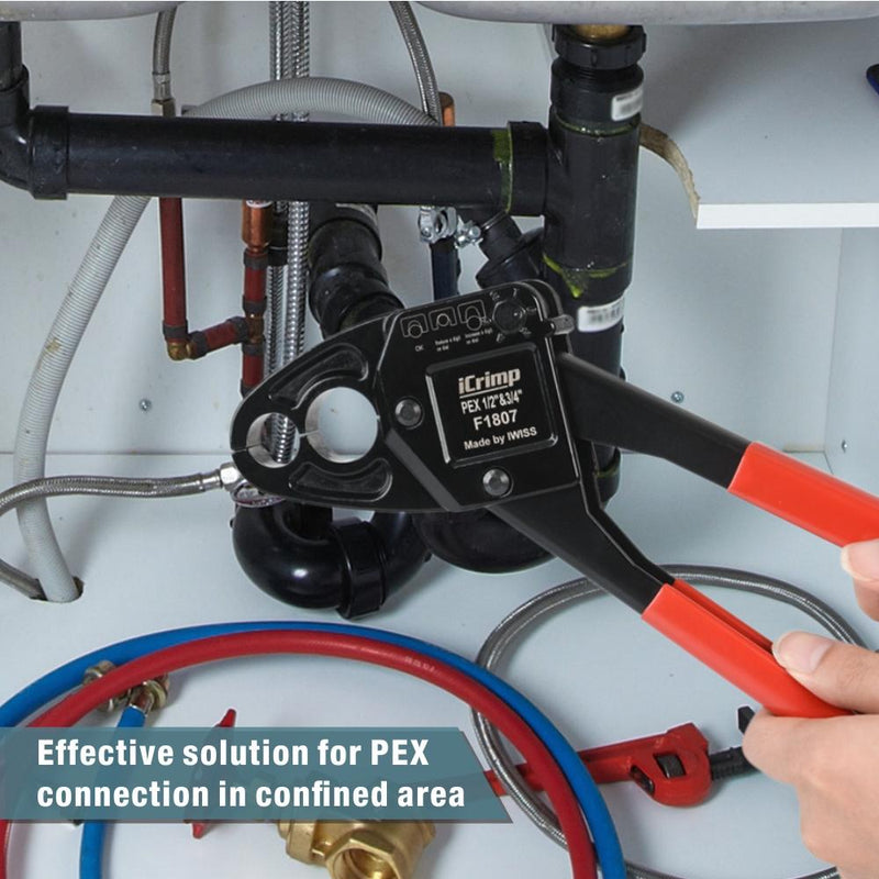 IWS-1234W 1/2"&3/4" Angel Combo PEX Pipe Crimping Tool-Single Tool with Go/No-Go Crimp Gauge PEX Pipe Tools iCrimp