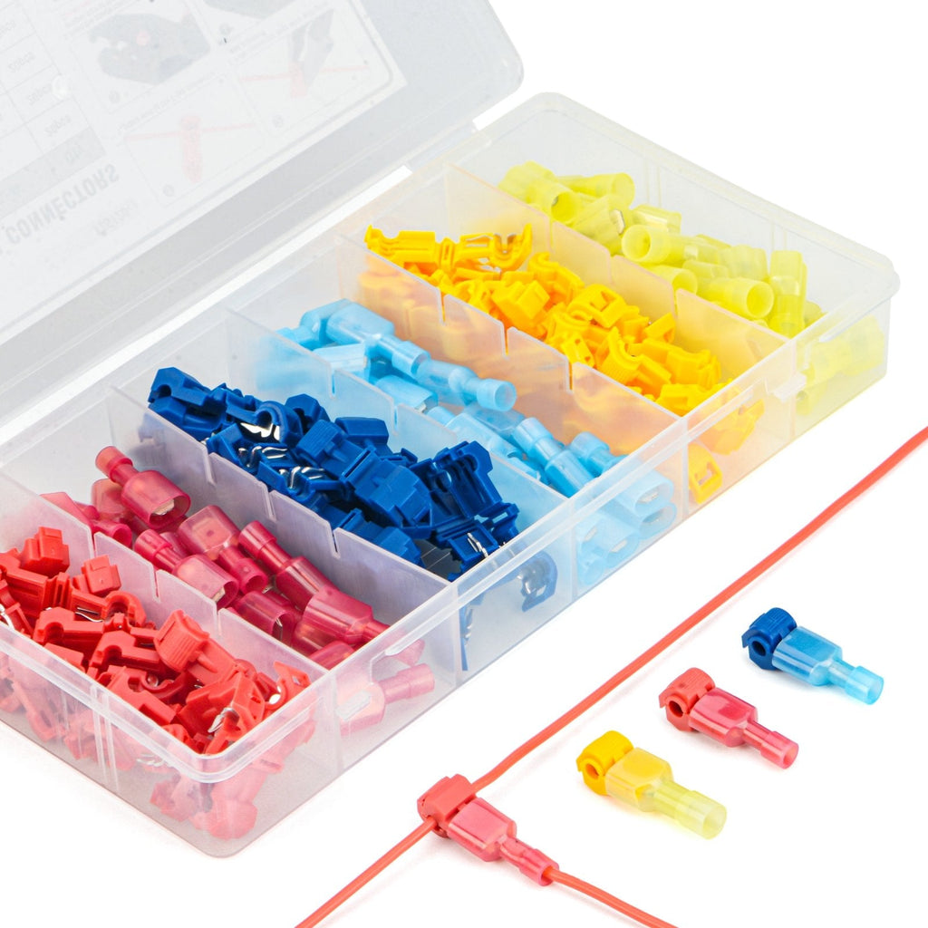 40-Piece T-Tap Wire Connector Set – 1-Pin & 2-Pin 3-Way Waterproof Splices For 16-20 AWG, With Storage Case