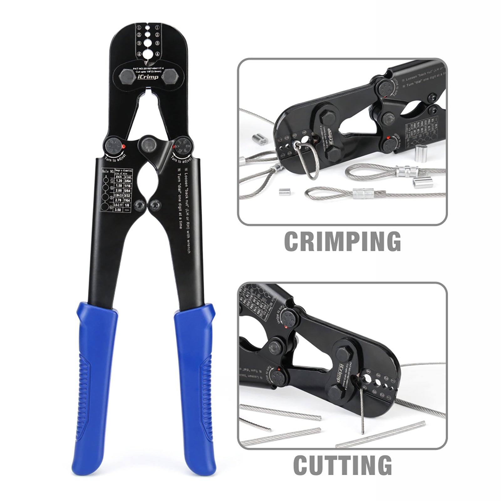 Bench Mounted Crimping Tool 24-Inch Bench Swager Tool – Wire Rope Crimper & Cable/Bolt Cutter Combo, Handles 1/16" To 3/16" Crimps Wire Rope Swager Tool