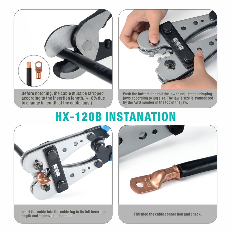 HX-120B Wire Terminal Crimping Tool Cable Lug Crimper for Non-welding and Standard Electrical Connections Crimping Tools iCrimp