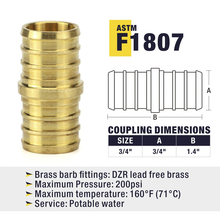 PEX Brass Coupling 3/4 in. Lead-free Crimping fitting- 5pcs