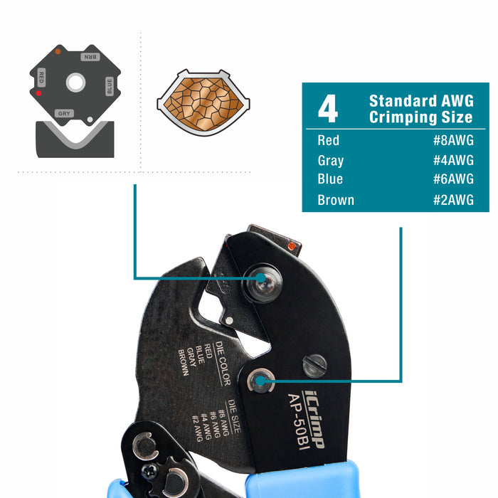 AP-50BI Cable Crimper for Copper Cable Lugs from 8-2AWG