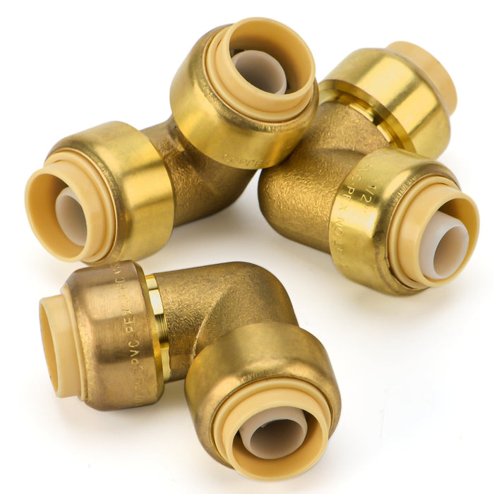 1/2 in. Push-to-Connect Plumbing Fittings, PushFit Elbow, Brass Fittings for Copper, PEX, CPVC- 5pcs