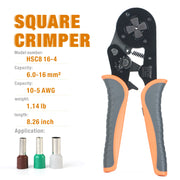 HSC8 16-4 Square Type Ratchet Crimping Tools for 6-16mm2 End Sleeves Hand Crimping Pliers iCrimp