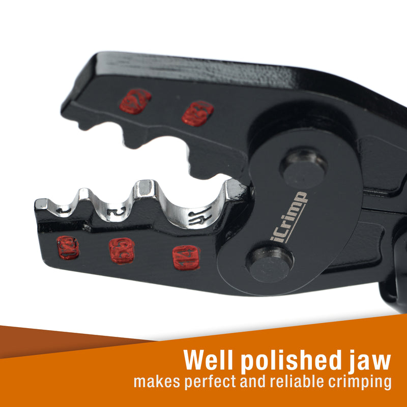 IWS-16 Non Insulated Terminal Crimper, AWG 22-6 Ratchet Wire Crimper Tool for Battery Cable Terminal, Copper Butt Connector, Splice Wire Connectors Hand Crimping Pliers iCrimp