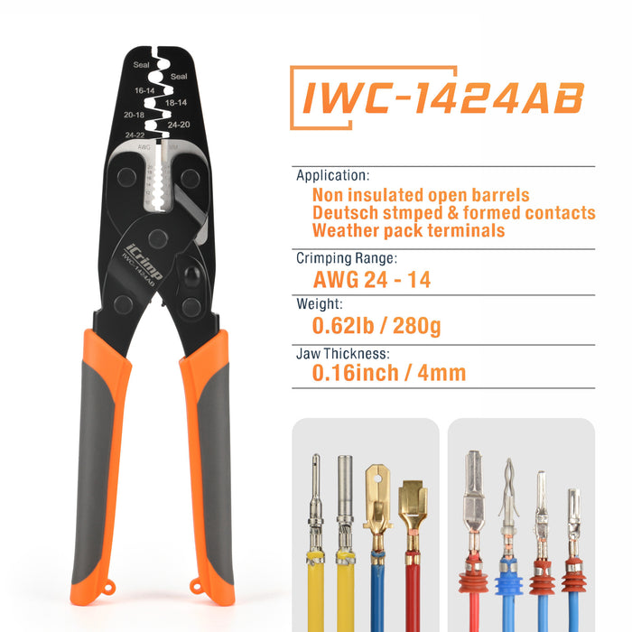IWC-1424AB Open Barrel Terminal& Weather Pack Terminal Crimper for AWG 24-14 with Built-in Wire Stripper&Cutter