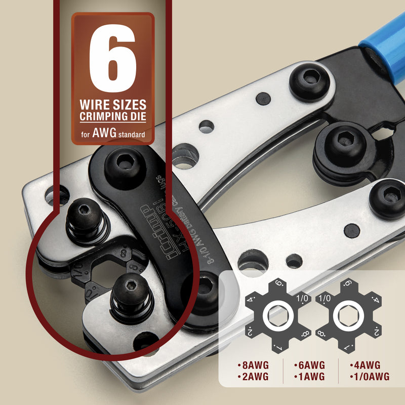 HX-50BI Wire Terminal Crimping Tool, Cable Lug Crimper for AWG8-1/0 CU/Al Terminal Lugs Hand Crimping Pliers iCrimp