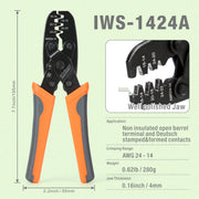 IWS-1424A Non Insulated Open Barrel Terminal Crimp Tool - Wire Crimper for Molex, Delphi, AMP/Tyco, Harley, PC/Computer, Automotive 24-14 AWG Hand Crimping Pliers iCrimp