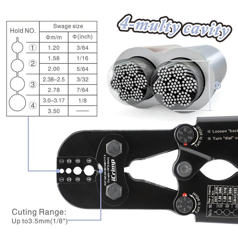 IWS-1608MC Wire Rope Crimping Tool/Cutter for 3/64-1/8-inch Wire Rope Swaging Tools iCrimp