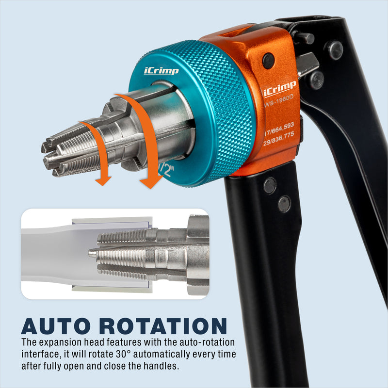 KIT-1960D Expanding Tool Kit with Auto-Rotate Expansion Heads for 3/8,1/2,3/4&1 in. PEX Pipe Tools IWISS