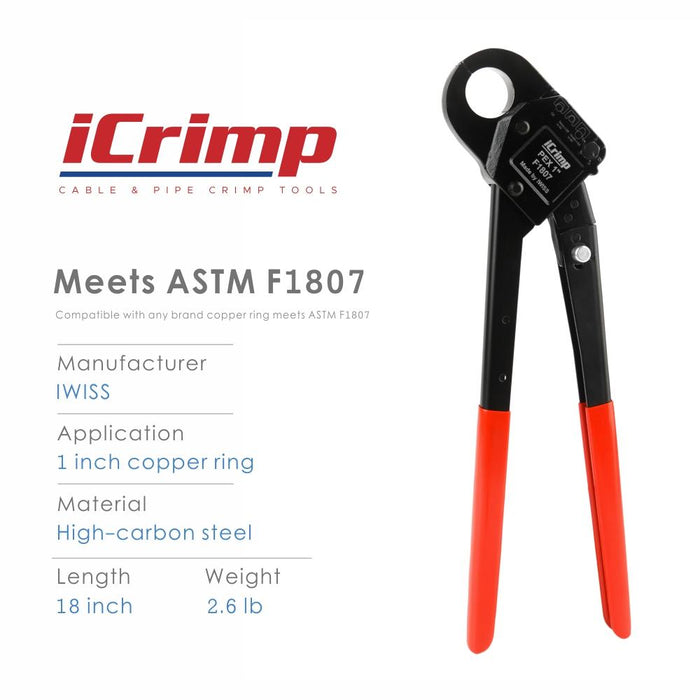 1" ASTM F1807 Copper Ring Angle Pex Pipe Crimping Tool