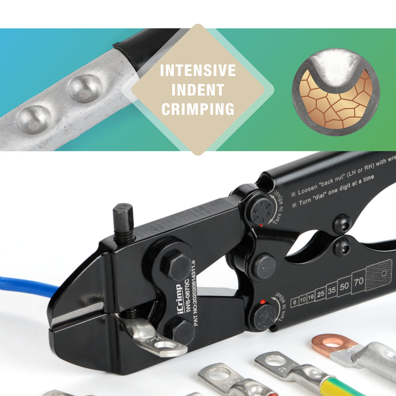 IWS-0670C Punch Type Battery Lug Crimping Tool For 6-70 mm2(AWG10-2/0) Hand Crimping Pliers iCrimp