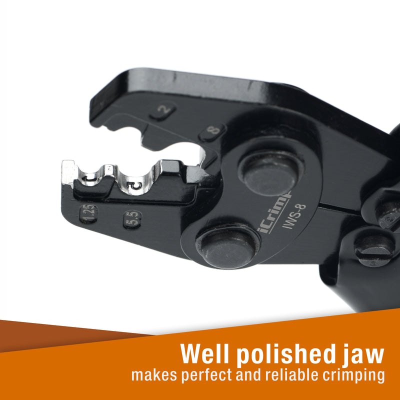 IWS-8 Ratchet Crimping Tool for Non-Insulated Terminals from AWG 16-8 Hand Crimping Pliers iCrimp