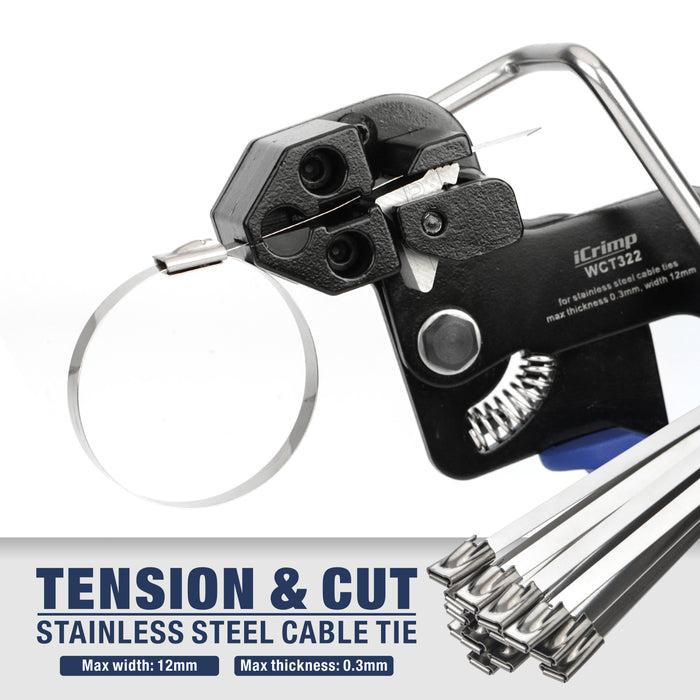 WCT322 KIT Stainless Steel Cable Tie Tool Zip Gun, 100pcs 11.8 inch Metal Cable Ties included
