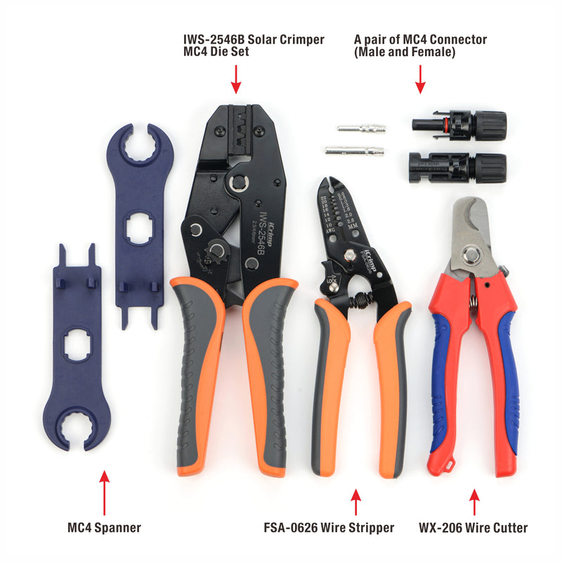 IWS-2546B Solar PV Cable Crimping Tool Kit for IWS4 solar connectors with Stripper& Cable Cutter Hand Crimping Pliers iCrimp