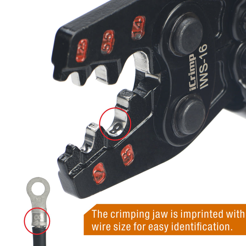 IWS-16 Non Insulated Terminal Crimper, AWG 22-6 Ratchet Wire Crimper Tool for Battery Cable Terminal, Copper Butt Connector, Splice Wire Connectors Hand Crimping Pliers iCrimp