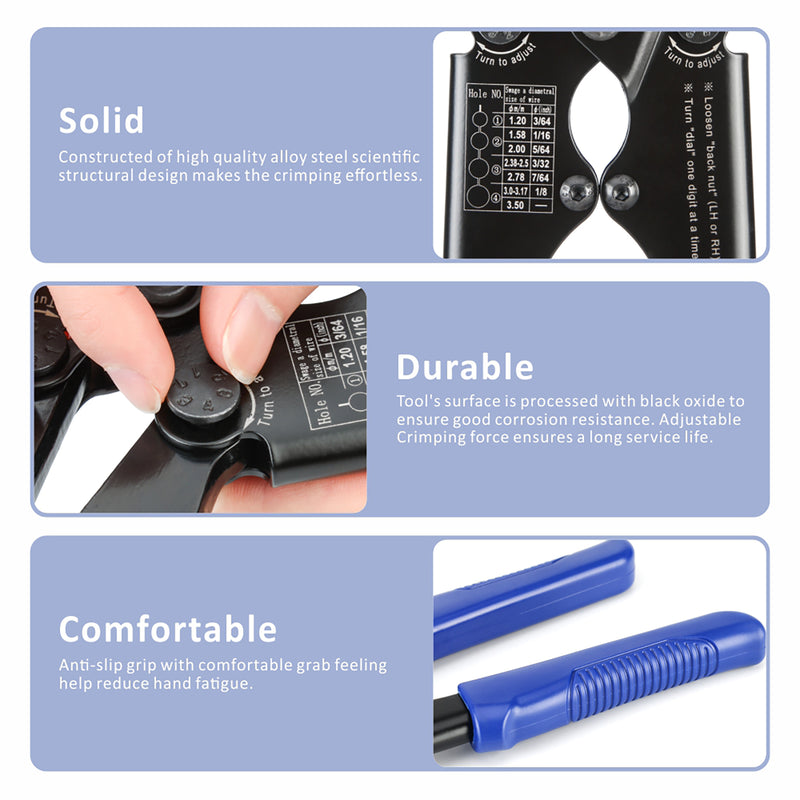 IWS-1608MC Wire Rope Crimping Tool/Cutter for 3/64-1/8-inch Wire Rope Swaging Tools iCrimp