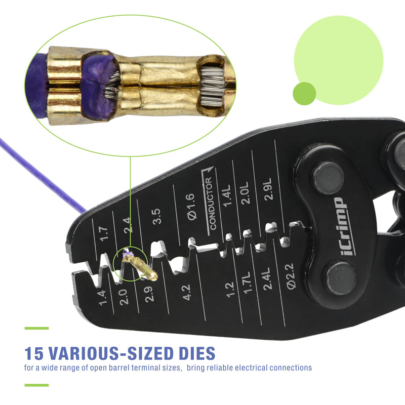 IWS-1442L Micro Connector Crimper Plier for Crimping 30AWG to 14AWG Open-barrel and Connectors from Molex, TE AMP, for RC Car, 3D Printer Hand Crimping Pliers iCrimp