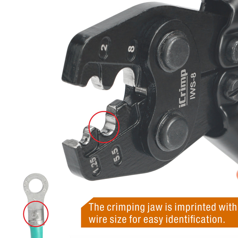 IWS-8 Ratchet Crimping Tool for Non-Insulated Terminals from AWG 16-8 Hand Crimping Pliers iCrimp