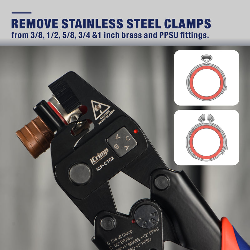 ICP-CT02 PEX Removal Tool for 1/2-in, 3/4-in, 1-in PEX Copper Crimp Rings & Stainless Steel Clamps PEX Pipe Tools iCrimp