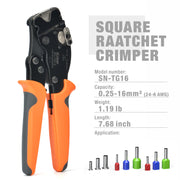SN-TG16 Square Ratchet Crimper for End Sleeves and Ferrules 0.25-16mm2 AWG 24-6 Hand Crimping Pliers iCrimp