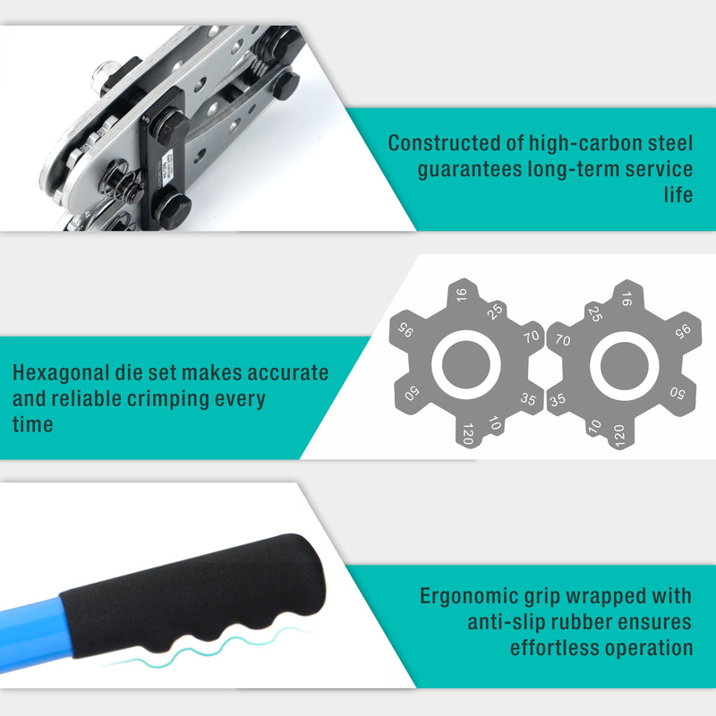 HX-120B Wire Terminal Crimping Tool Cable Lug Crimper for Non-welding and Standard Electrical Connections Crimping Tools iCrimp