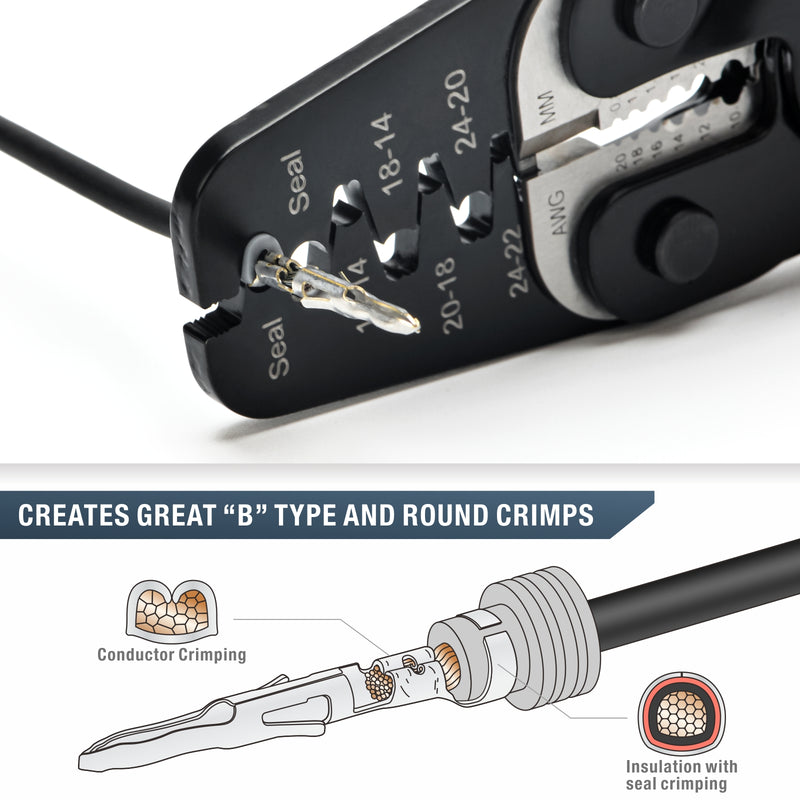IWC-1424AB Open Barrel Terminal& Weather Pack Terminal Crimper for AWG 24-14 with Built-in Wire Stripper&Cutter Hand Crimping Pliers iCrimp