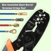 IWS-1424A Non Insulated Open Barrel Terminal Crimp Tool - Wire Crimper for Molex, Delphi, AMP/Tyco, Harley, PC/Computer, Automotive 24-14 AWG Hand Crimping Pliers iCrimp