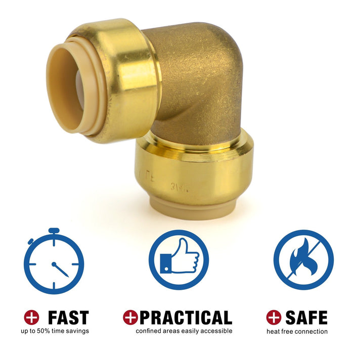 3/4 in. Push-to-Connect Plumbing Fittings, PushFit Elbow, Brass Fittings 3pcs