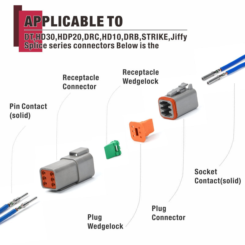 KIT-125 DT Connector Kit 125pcs include 2 3 4 6 8 Housings and Pin & Socket Sealed Terminals, for 20-14 Gauge Wire Terminal Kits IWISS