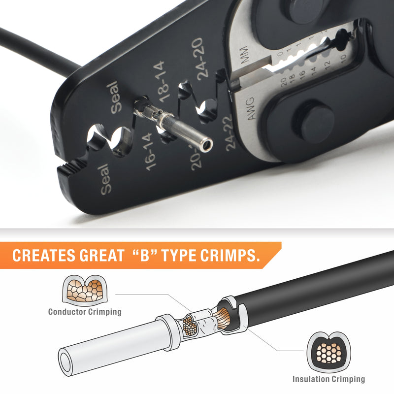 IWC-1424AB Open Barrel Terminal& Weather Pack Terminal Crimper for AWG 24-14 with Built-in Wire Stripper&Cutter Hand Crimping Pliers iCrimp