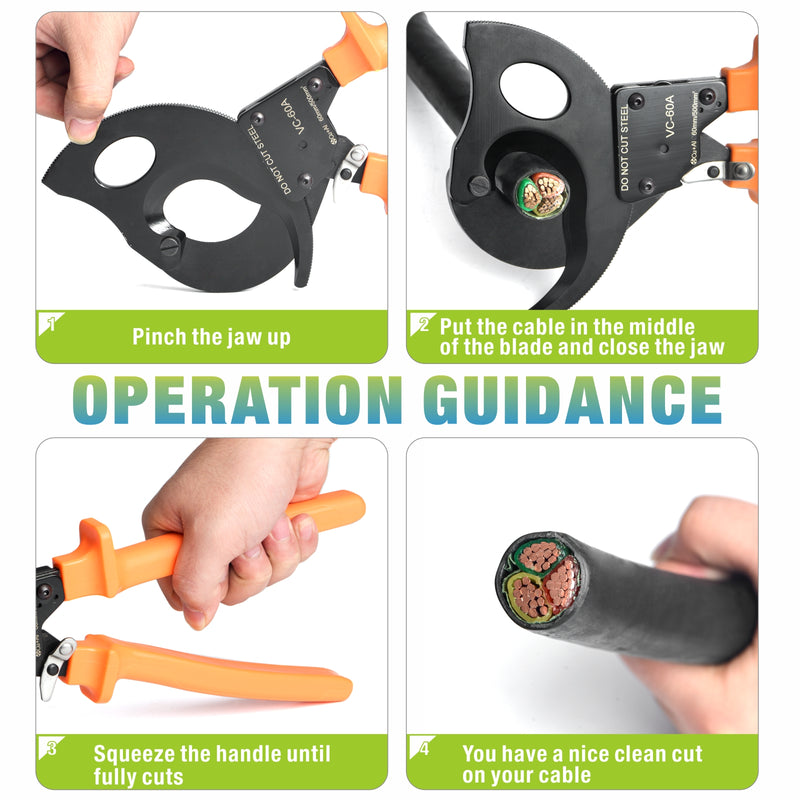 VC-60A Copper&Aluminum Cable Cutter Up To 500mm²/dia 60mm Wire Stripper & Cable Cutter iCrimp