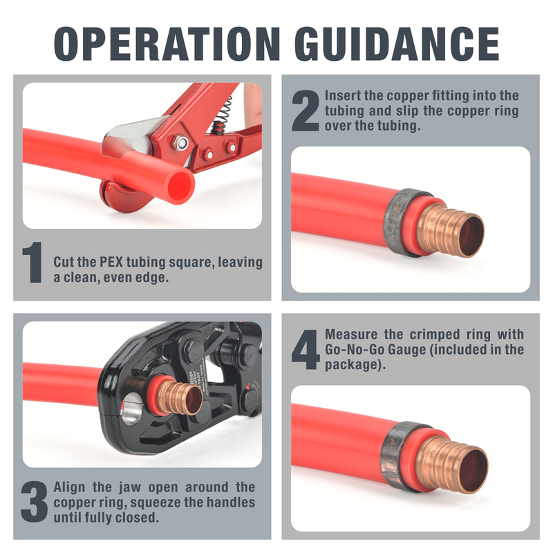 IWS-1234PS 1/2" & 3/4" Combo Pex Pipe Copper Ring plumbing Tool with Gauge PEX Pipe Tools iCrimp