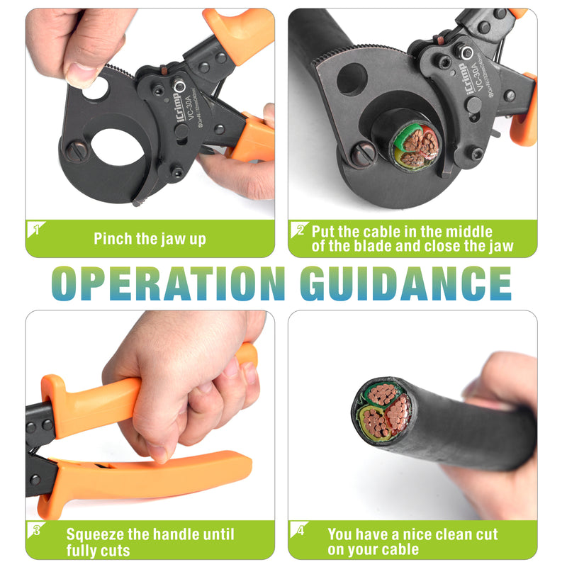 VC-30A Copper&Aluminum Cable Cutter Up To 240mm²/dia 32mm Wire Stripper & Cable Cutter iCrimp